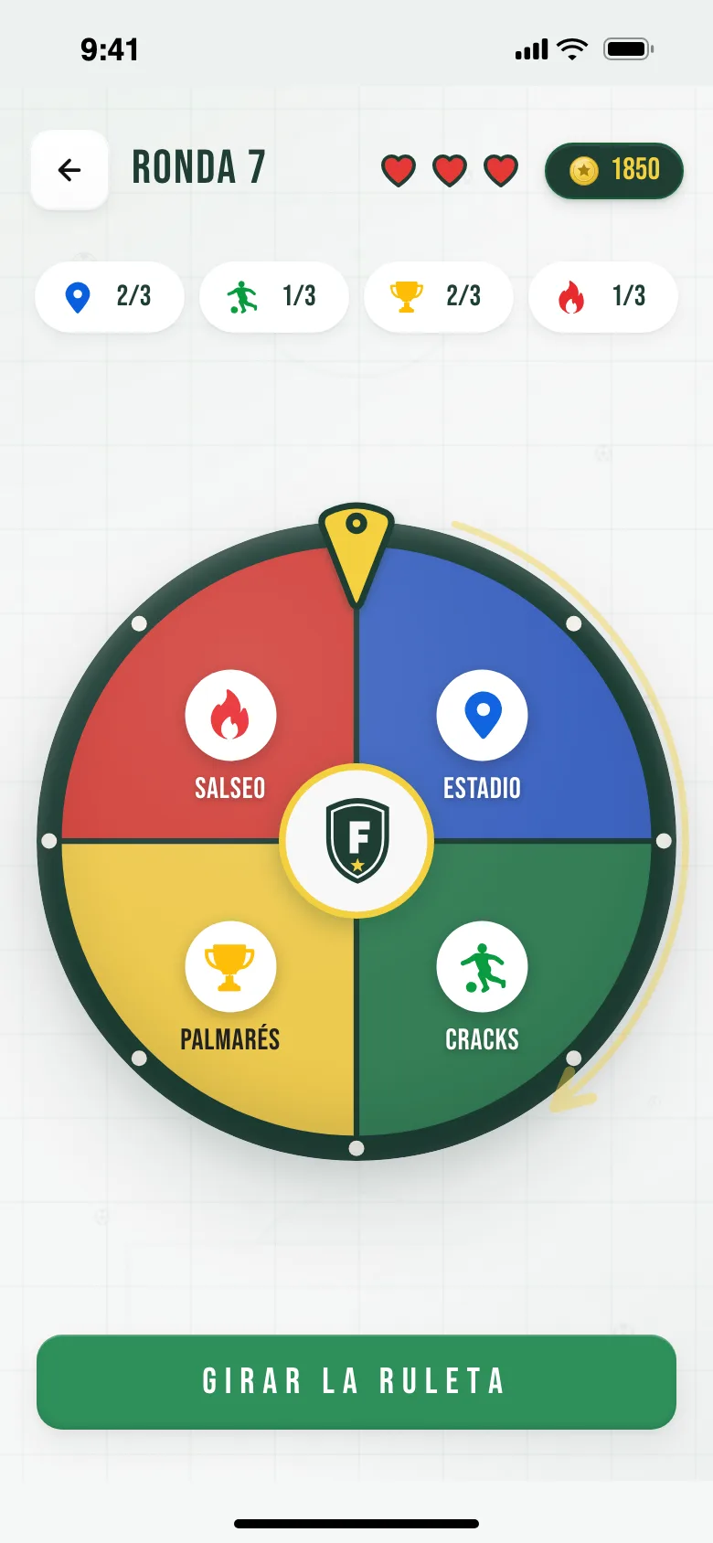 Ruleta con las cuatro categorías