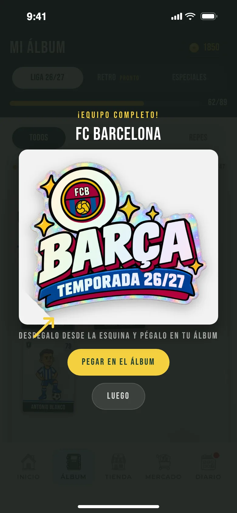 Equipo completo: el sticker del FC Barcelona de la temporada 26/27, listo para pegar